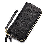 Гаманець жіночий із натуральної шкіри. Портмоне жіноче. Шкіряний жіночий гаманець клатч на 2 відділення Чорний, фото 2