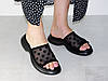 Шльопки шкіряні на платформі сітка жіночі чорні, фото 7