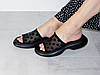 Шльопки шкіряні на платформі сітка жіночі чорні, фото 5