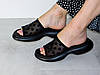 Шльопки шкіряні на платформі сітка жіночі чорні, фото 3