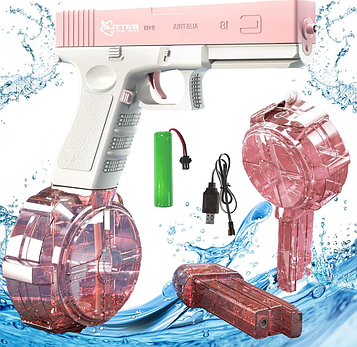 Електричний водяний пістолет високого тиску для дітей і дорослих Glock Water Gun рожевий