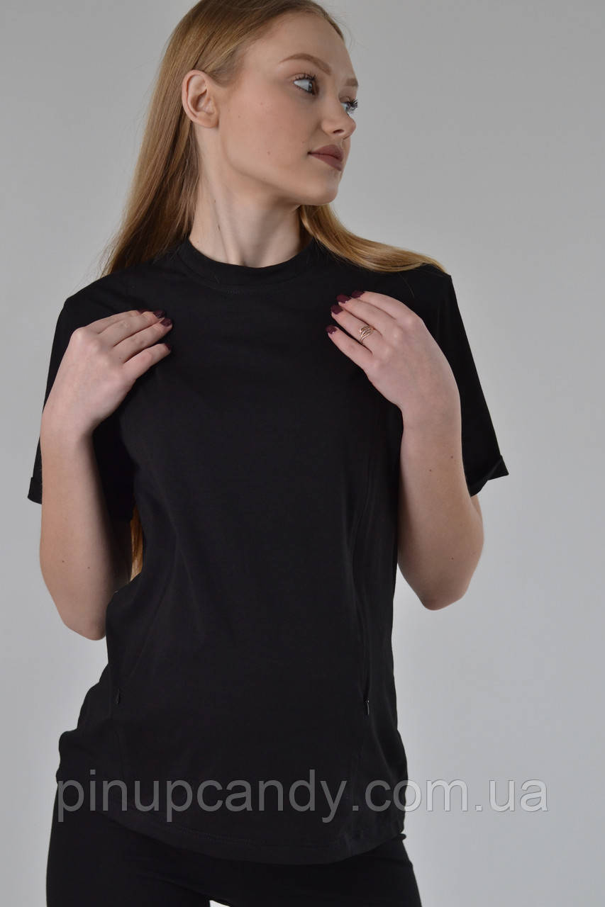 Футболка для вагітних з боковими змійками Maya бавовна чорна (розміри: 42-56), фото 1