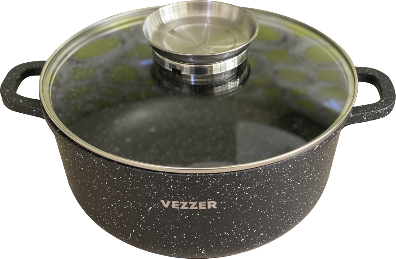 VZ8005 Кастрюля кругла 22*10cm 3,5л з литого алюмінію, з антипригарним покриттям "чорний мармур",