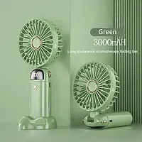 Портативний ручний вентилятор USB, 3000 mAh, 5 швидкостей, дисплей, підставка для телефону, зелений