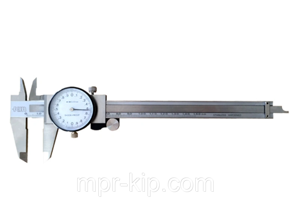 Штангенциркуль стрілочний KM-DC150 Shock-ProoF, діапазон 0-150 мм, крок виміру 0,02 мм, фото 1