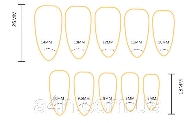 Накладные ногти - Интернет-магазин A4N Размеры накладных ногтей