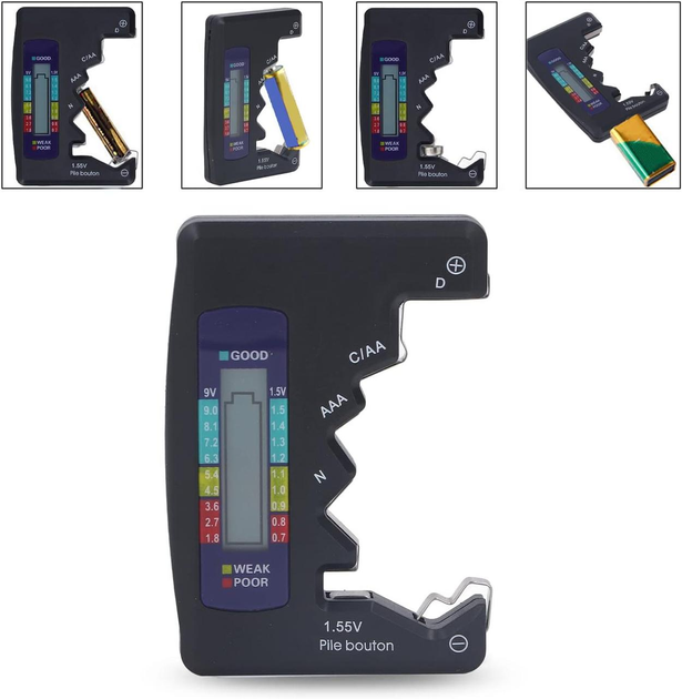 Тестер акумуляторів, батарейок BT-886 LCD BATTERY TESTER, AA, AAA, 9 В, R14, R20, CR, LR (чорний)