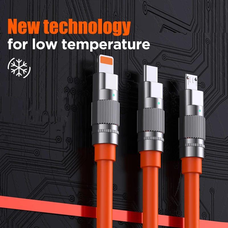 Кабель USB 3в1 (довжина 1 метр) силіконовий, Type-C/Lightning/MicroUSB (NS)