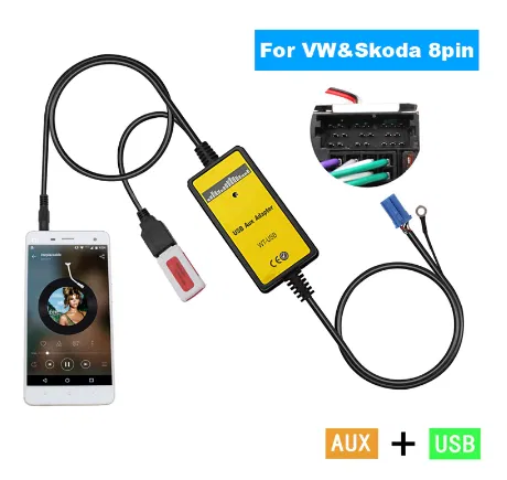 USB AUX адаптер Audi Skoda Volkswagen Seat 8pin емулятор CD чийнджера.