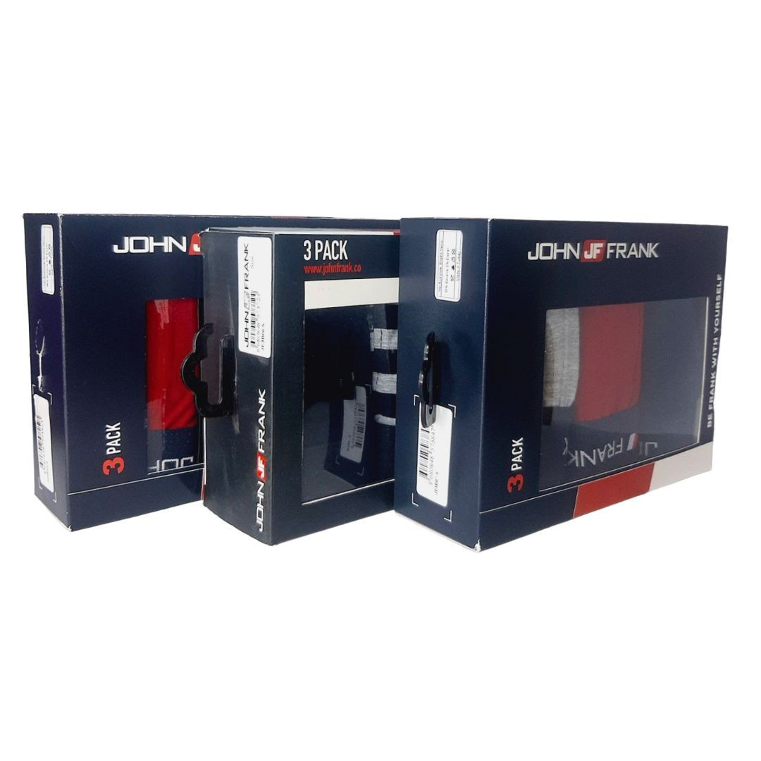 Боксери John Frank набір 3 штуки розмір S темно-сині-червоні-сірі, фото 1