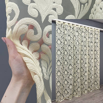 Тюль жатка на основі органзи. Колір бежевий. Код 1438т