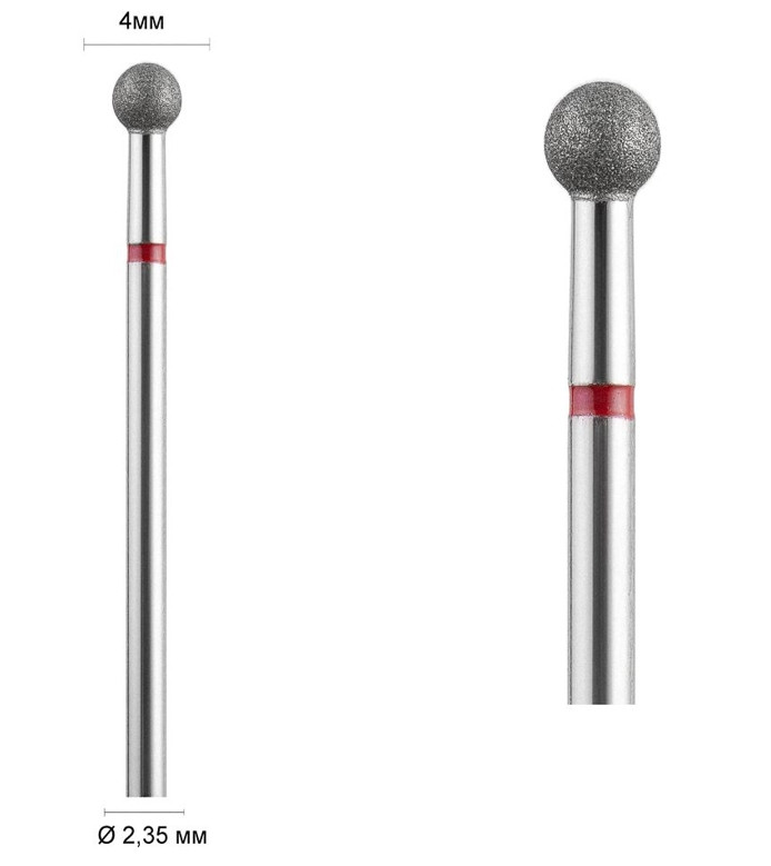 Фреза алмазна Ø 4 мм 001 куля, червона насічка 514-040 DLX, фото 1