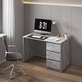 Комп'ютерний стіл, письмовий стіл з тумбою на три висувних скриньки c фасадами без ручок R-1 Бетон