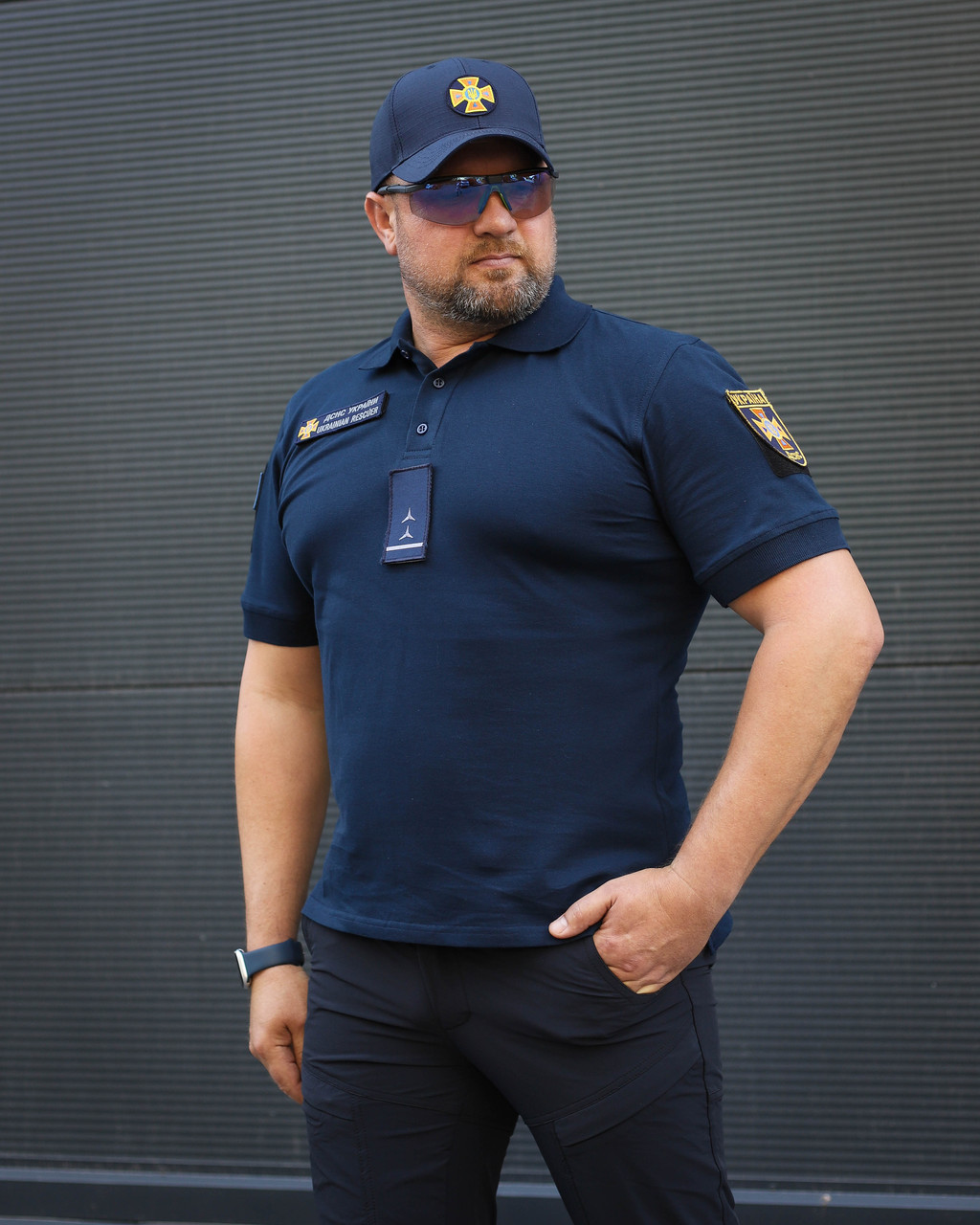 Футболка Поло для ДСНС вологовідвідна преміум Лакоста бавовна темно-синя, фото 1