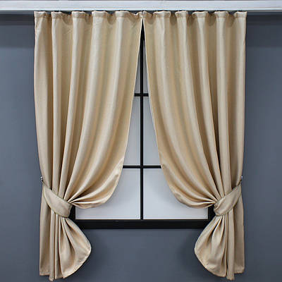 Комплект (2шт. 1,3х1,7м.) коротких штор, льон-блекаут "Льон Мішковина". Колір бежевий. Код 1162ш 35-0097