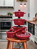 Набір каструль та сковорода з антипригарним покриттям, Набір посуду з граніту TK-00050 червоний, фото 4