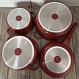 Набір каструль та сковорода з антипригарним покриттям, Набір посуду з граніту TK-00050 червоний, фото 5