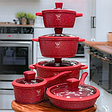 Набір каструль та сковорода з антипригарним покриттям, Набір посуду з граніту TK-00050 червоний, фото 2