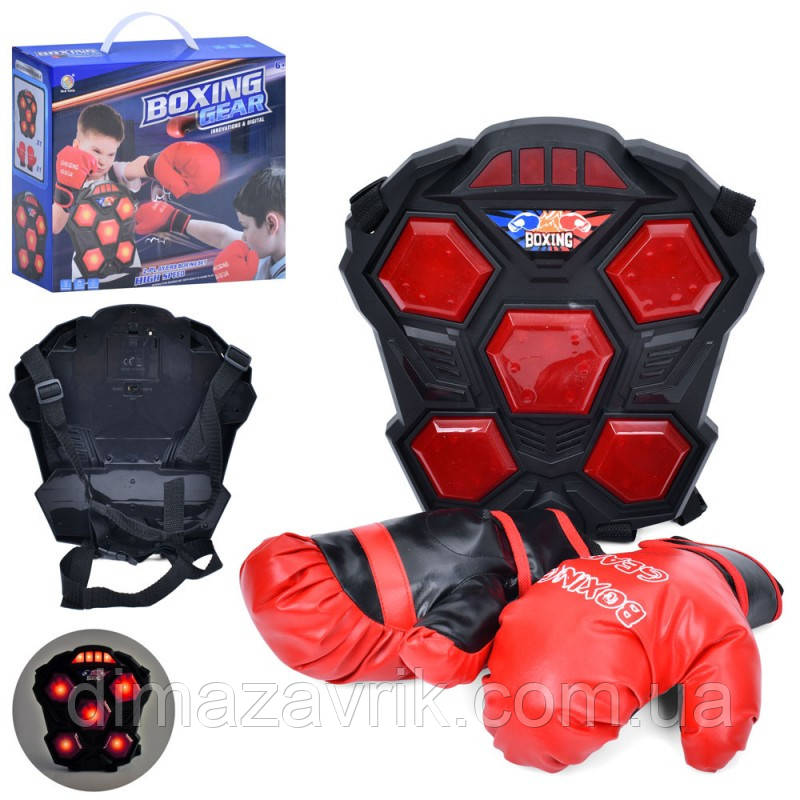Дитячий боксерський набір Boxing MR MR 1247 Боксерський жилет 30х28 см, звук, світло, 2 рукавички, на батарейках