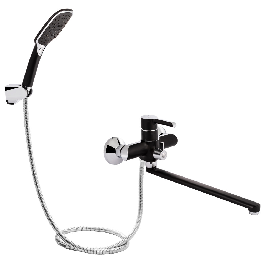Змішувач для ванни Qtap Grand з поворотним виливом (з душовим гарнітуром) QTGRABCR005 Chrome/Black Krash Твій Вибір, фото 1