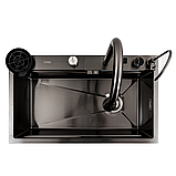 Кухонна мийка Platinum Handmade 7545G PVD чорна "Водоспад", фото 7