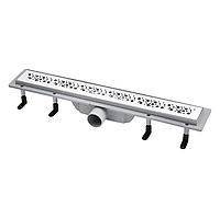 Трап лінійний для душу із сухим затвором сатиновий 800 мм, трап душовий Kroner KRP Harz M80 Muster