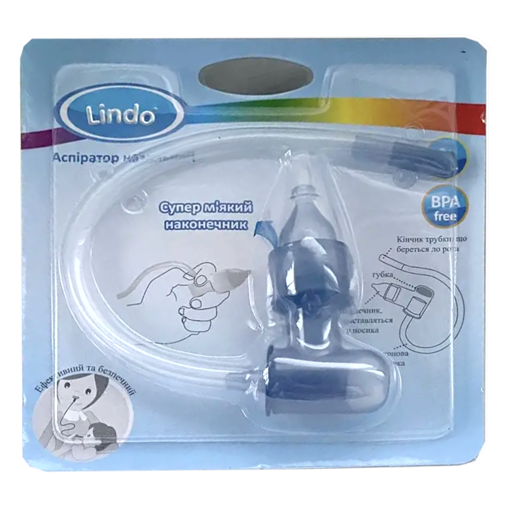 Аспіратор для носа с трубочкою, синій Lindo PK 820 (8850217508200)