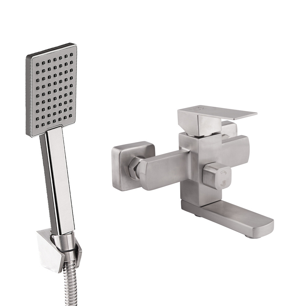 Змішувач для ванни Lidz Kubis 006 з поворотним виливом (з душовим гарнітуром) (k35) LDKUB006NKS28536 Nickel Krash Твій Вибір, фото 1