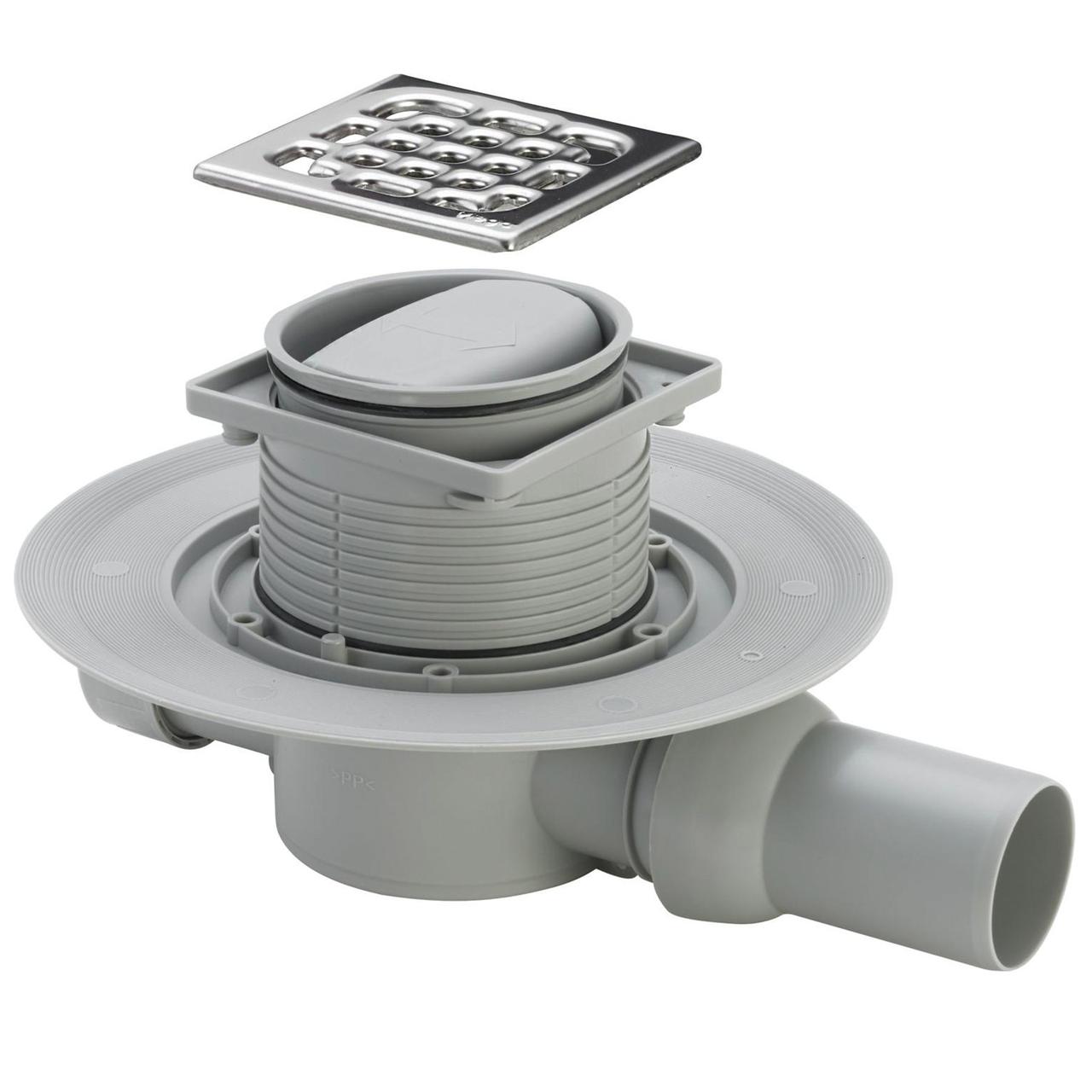 Трап з сухим затвором VIEGA ф50, нерж., решiтка 100*100, горизонт.  583217 Krash Твій Вибір, фото 1