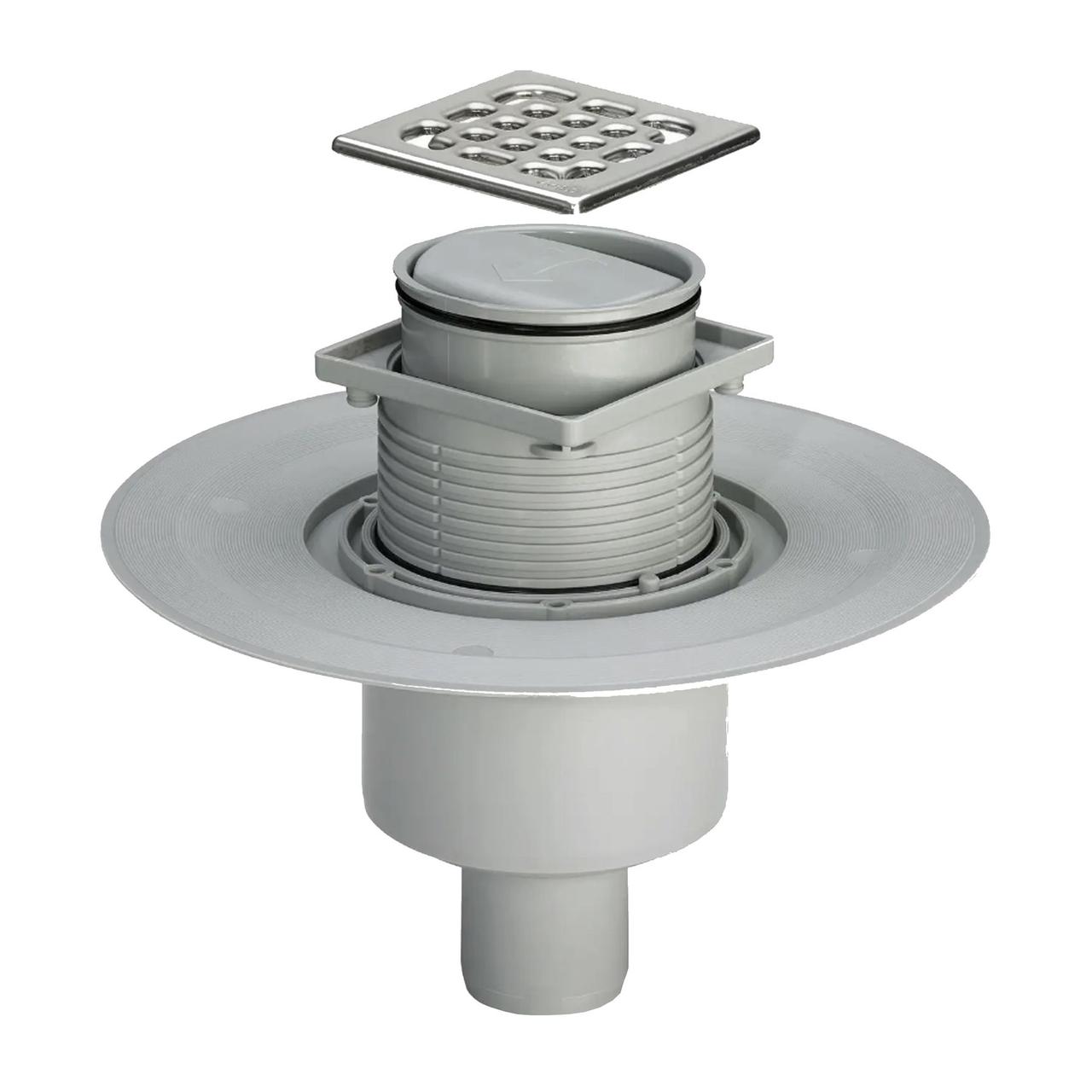 Трап з сухим затвором VIEGA ф50, нерж, решiтка 100*100  , верт. пластик 583224 Krash Твій Вибір, фото 1