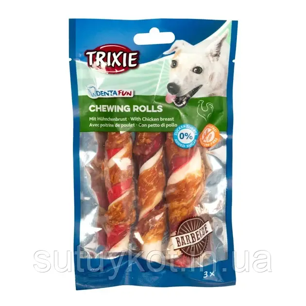 Trixie (Тріксі) 31377 Denta Fun Barbecue жувальні палички для собак з куркою барбекю,3 шт, 12 см.