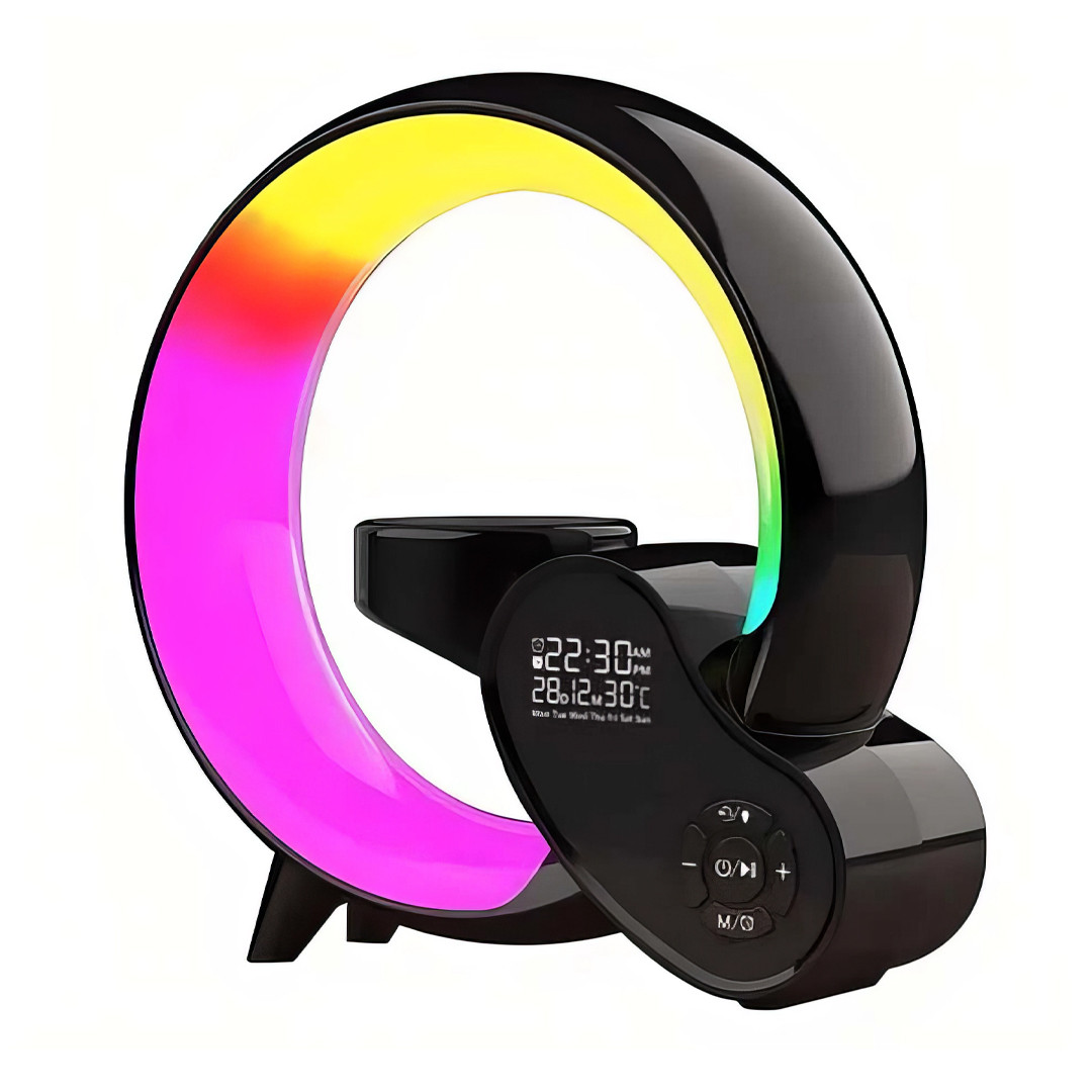 Лампа-нічник з Bluetooth-колонкою та годинником G-Smart HM-2309 Нічник колонка бездротовою зарядкою, фото 1