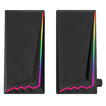 Музичні дротяні колонки для комп'ютера з RGB підсвічуванням 2.0 Чорні