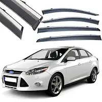 Дефлектори вікон Ford Focus Sedan / Hb  2011-2018  з хром  молдингом