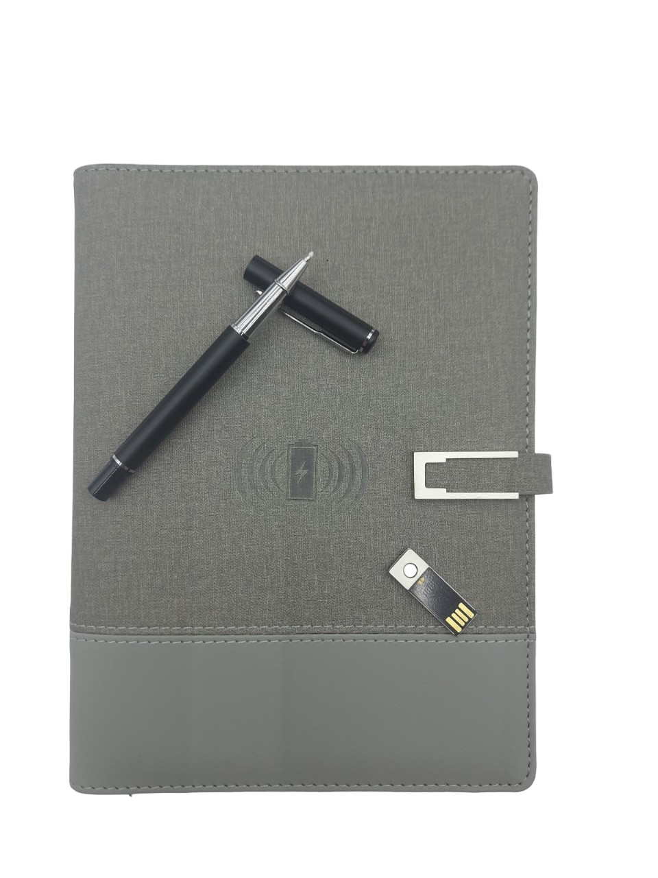 Блокнот із зарядкою бездротовою Powerbank щоденник із флешкою 16 Гб Сірий