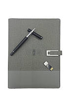 Блокнот із зарядкою бездротовою Powerbank щоденник із флешкою 16 Гб Сірий