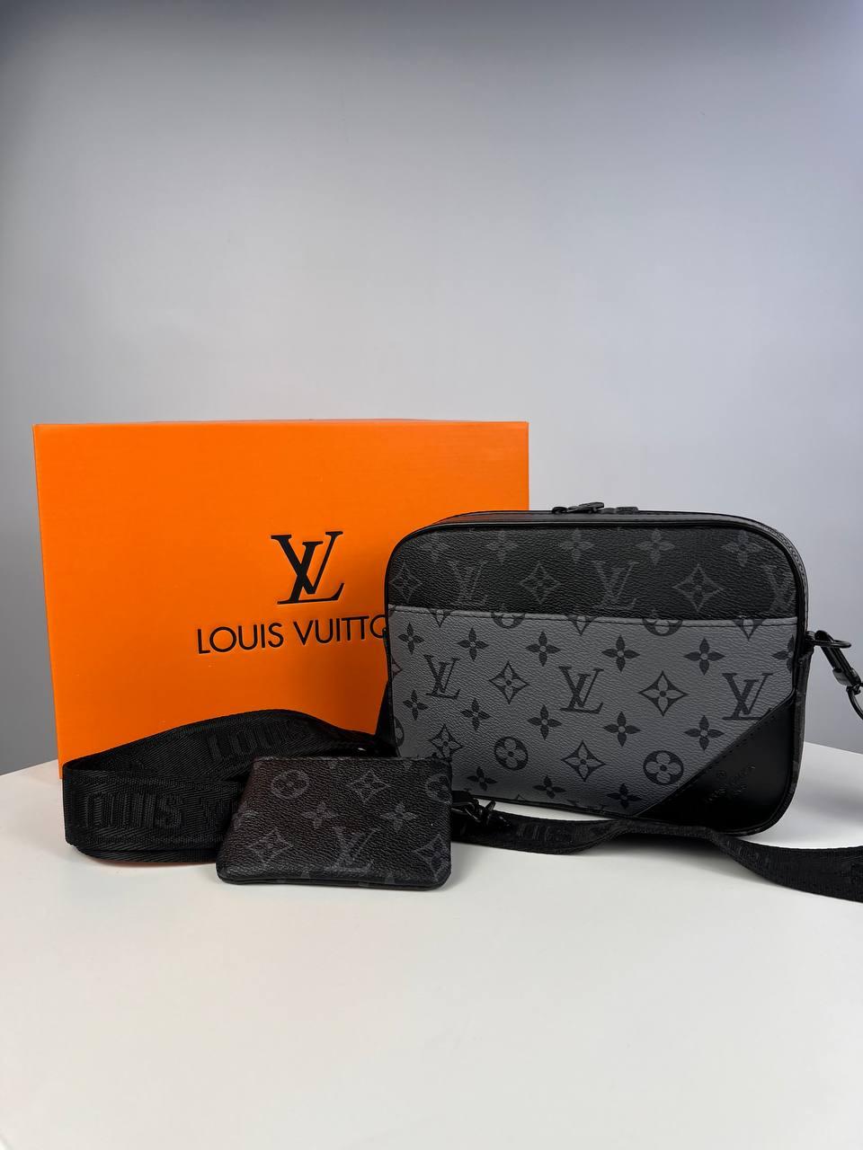 Сумка-месенджер Louis Vuitton 2 в 1 сіро-чорний monogram - у комплекті аманець