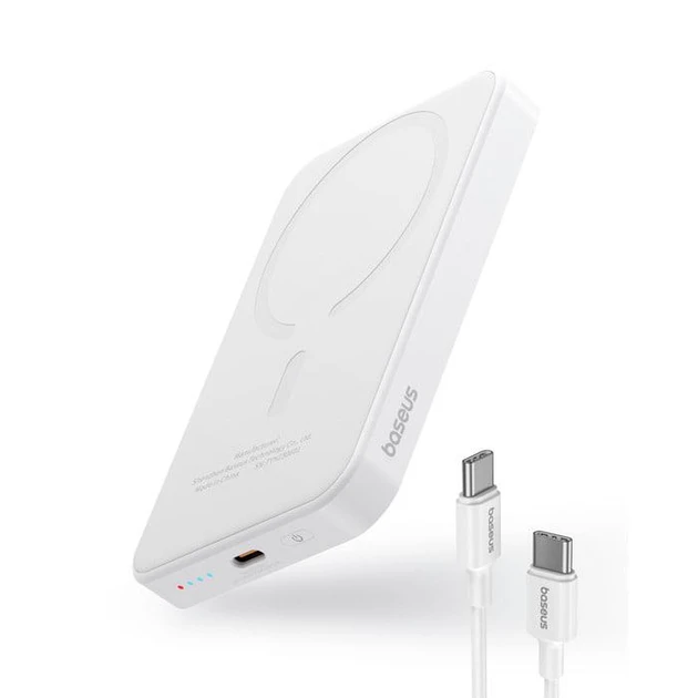 УМБ Павербанк з бездротовою зарядкою Qi 15W 5000mAh 20W 2.4A 2в1 QC3.0+PD3.0 Baseus Magnetic Mini Wireless Fast Charge Білий