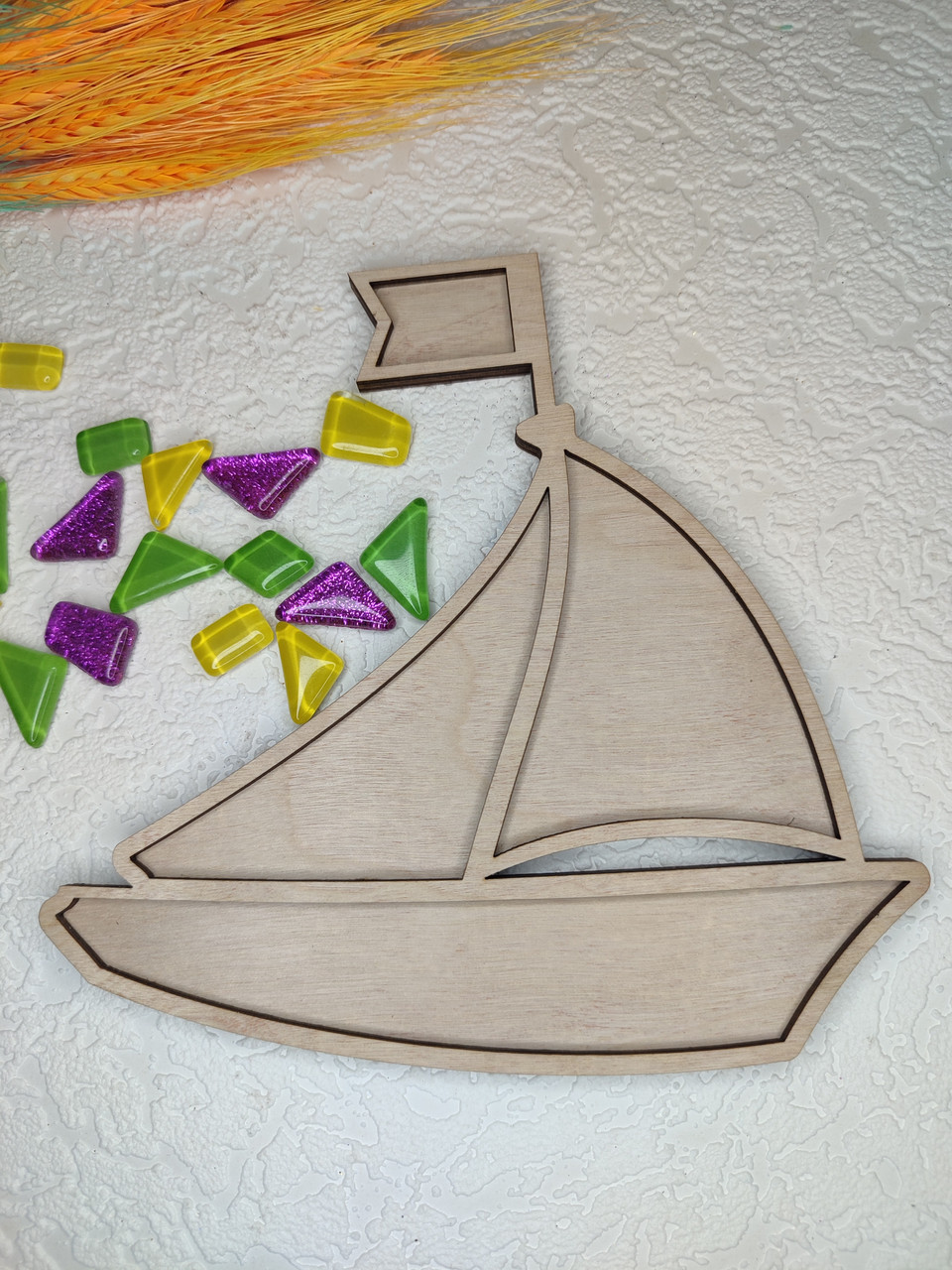 Заготовка під мозаїку "Кораблик" 16,5*15,5см, основа з бортиком для творчості, фото 1