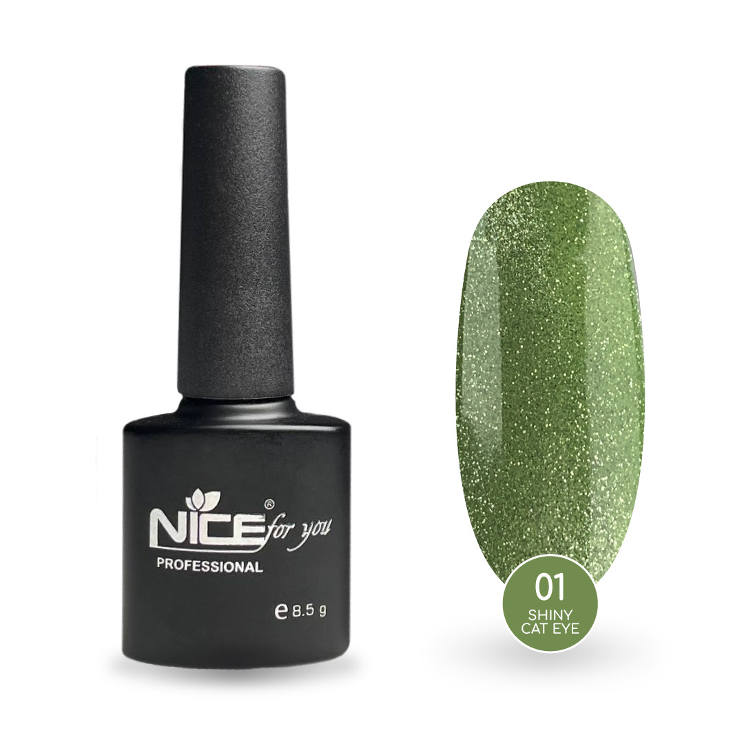 Світловідбивний гель-лак Nice for you Shiny Cat Eye №01 з ефектом кошачого ока Фісташковий 8.5 г
