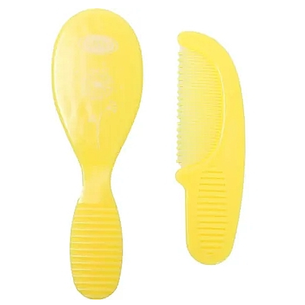 Гребінець зі щіткою для волосся, жовтий Lindo (4890213006052)