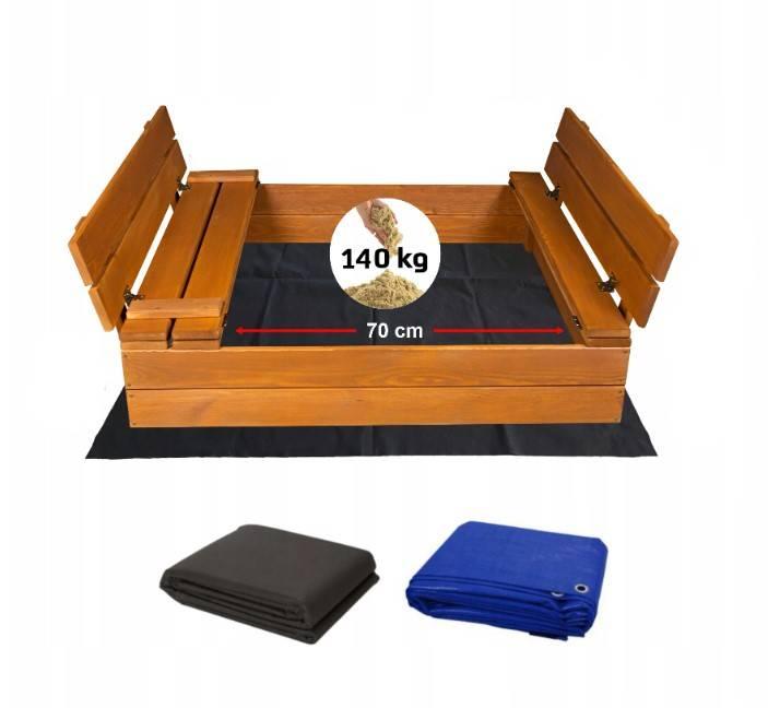 Дерев'яна пісочниця для дітей SunWood PS 100IMP 100х100 з розкладними лавками — кришкою, дном і брезентом, фото 1