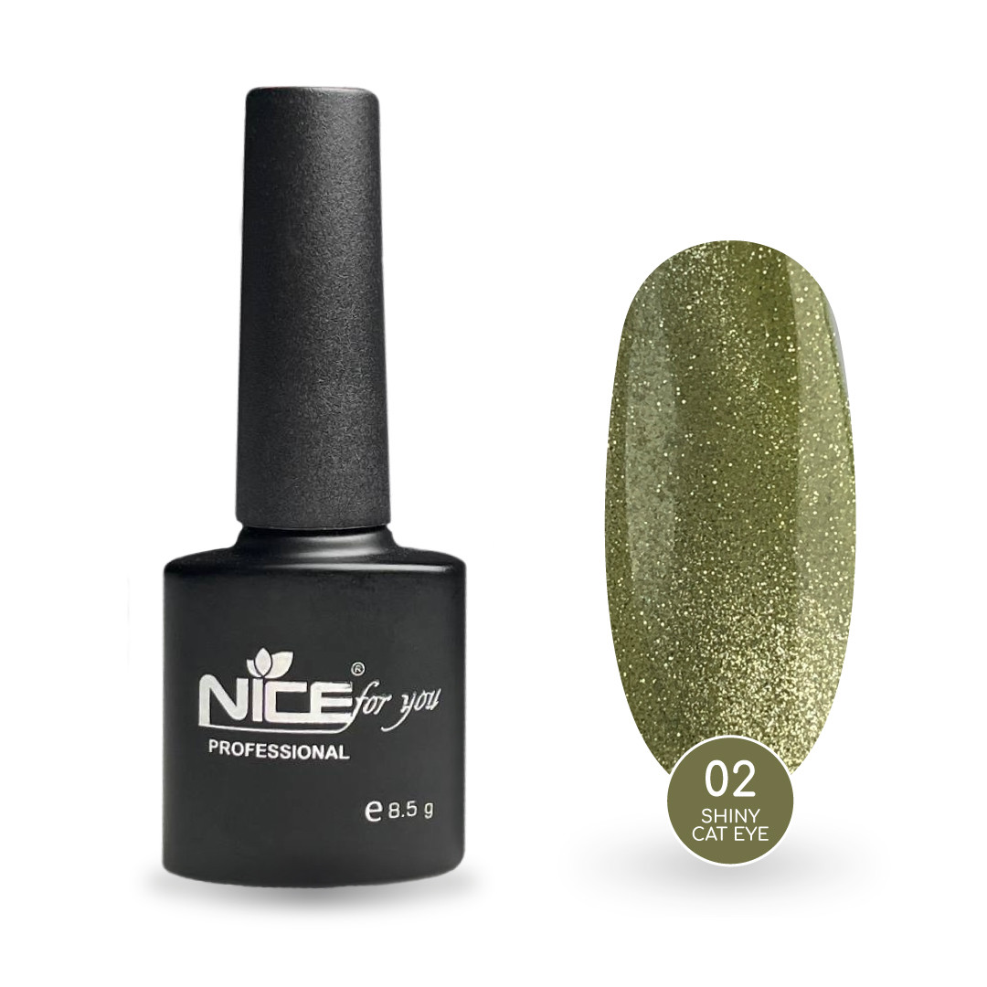 Світловідбивний гель-лак Nice for you Shiny Cat Eye №02 з ефектом кошачого ока Оливковий 8.5 г, фото 1