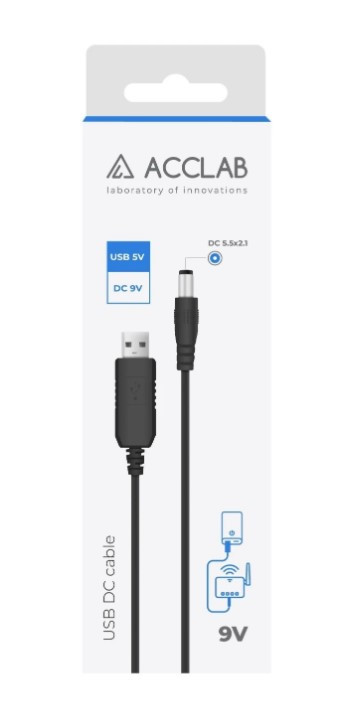 Кабель живлення для роутера ACCLAB USB to DC 5.5х2.1 мм, 9V 1A