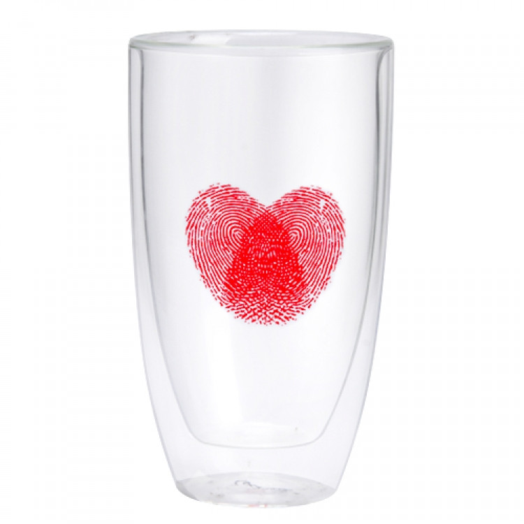Склянка з подвійними стінками скла серце червоне 320мл, фото 1