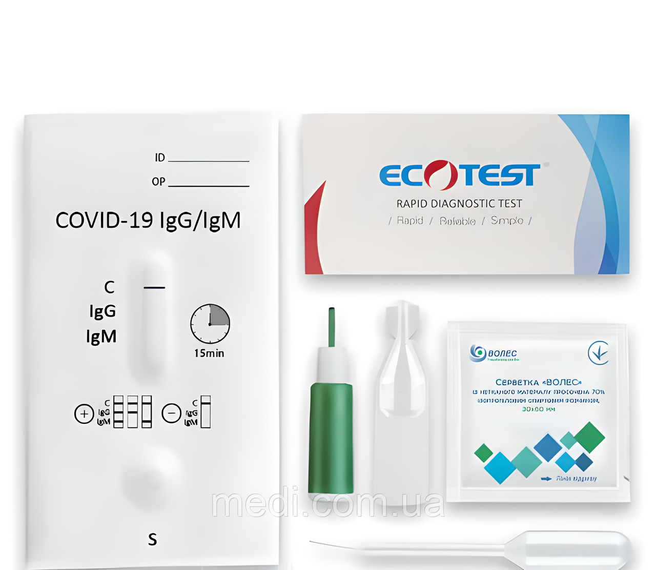 Тест на антитіла IgG та IgM коронавірусу у крові SARS-COV-2 COVID-19, Ecotest COV-W23M 1 упаковка