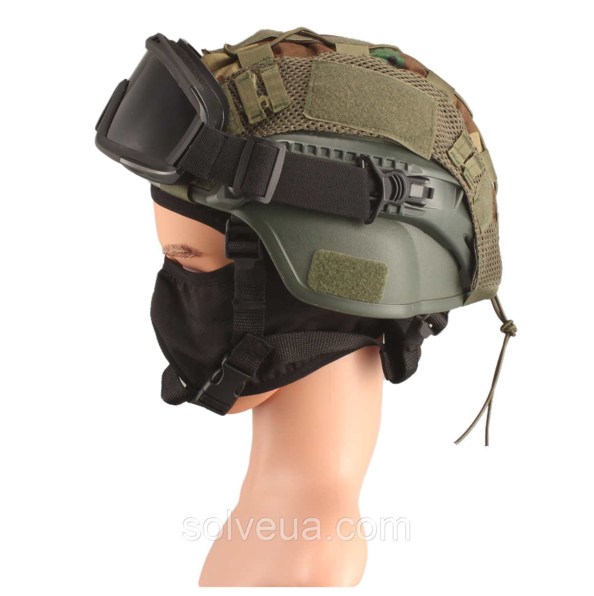 Тактичні окуляри захисна маска Solve із кріпленнями на каску із 3 змінними лінзами Чорна solve, фото 1