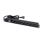 Блок розеток NVC-PDU/8M-16А Black для комутаційної шафи 19" на 8 розеток, з вимикачем (25-00073)