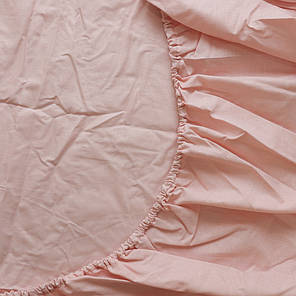 Захисне натяжне простирадло на гумочці двоспальне (140*200*25) бавовняне однотонне пудрове, фото 2