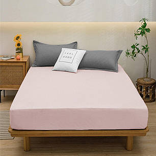 Захисне натяжне простирадло на гумочці двоспальне (140*200*25) бавовняне однотонне пудрове, фото 1